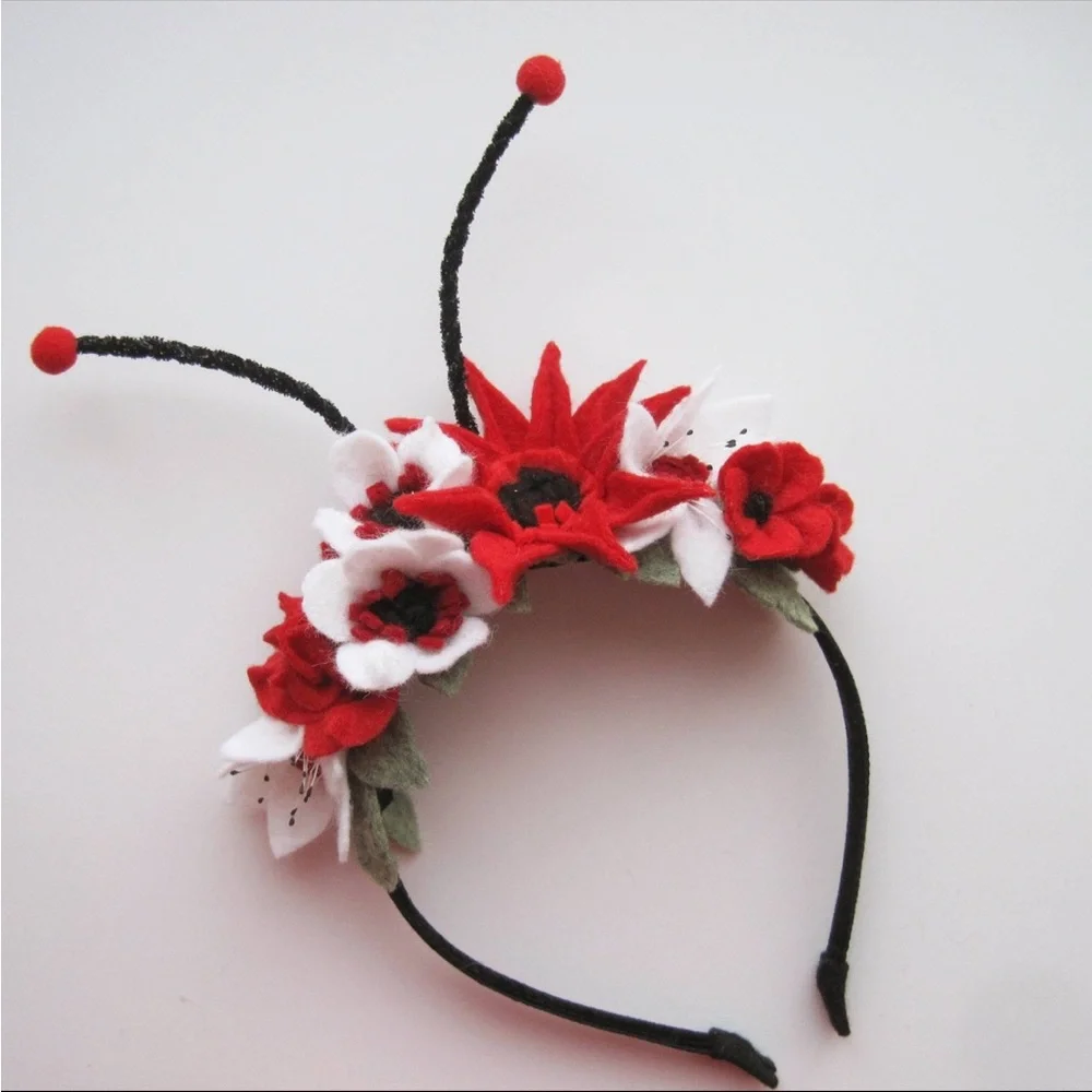 Ladybug Felt Flower Handmade Headband